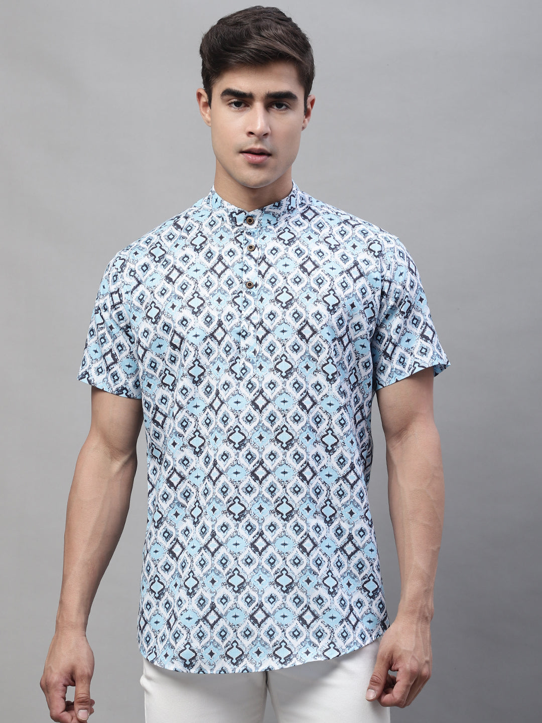 Louis Monarch Men Printed Light Blue Pure Cotton Straight Kurta